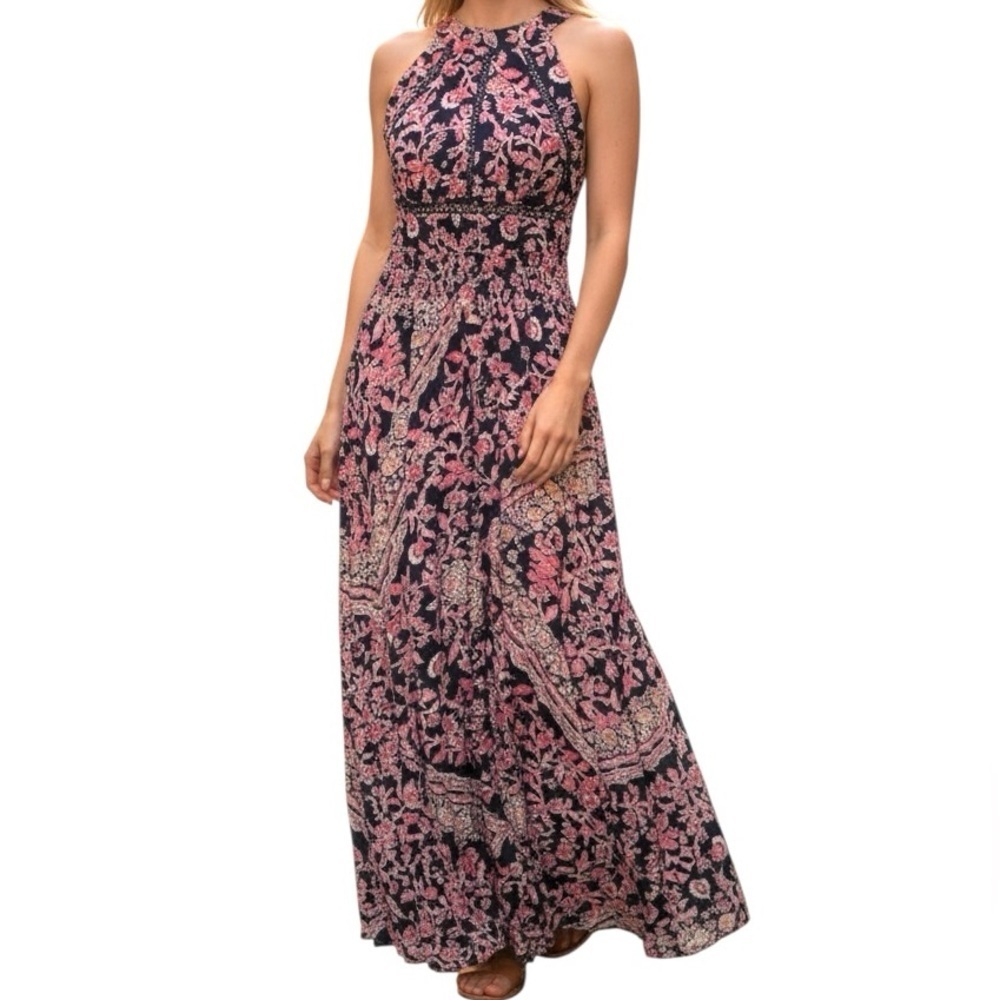 Abel the Label Vienna Smocked Floral Halter Maxi Dress Women’s Size XS